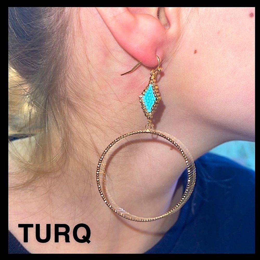🆕🩵MESTIERE: TURQ Seed Bead Diamond Shaped Earrings
